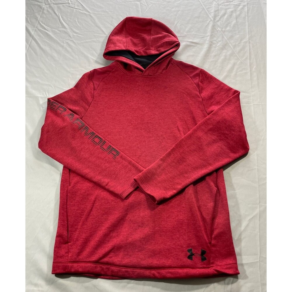 Under Armour Cold Gear Loose Fit Hoodie Pullover Red Sweater Polyester Men Small